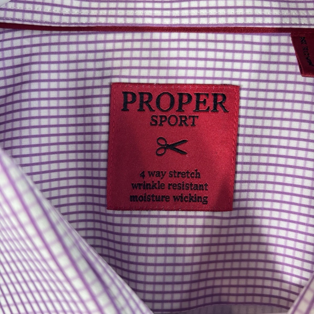 Proper Sport Dress Shirt Men 2XL Purple White Check 4 Way Stretch Wicking - Picture 2 of 5
